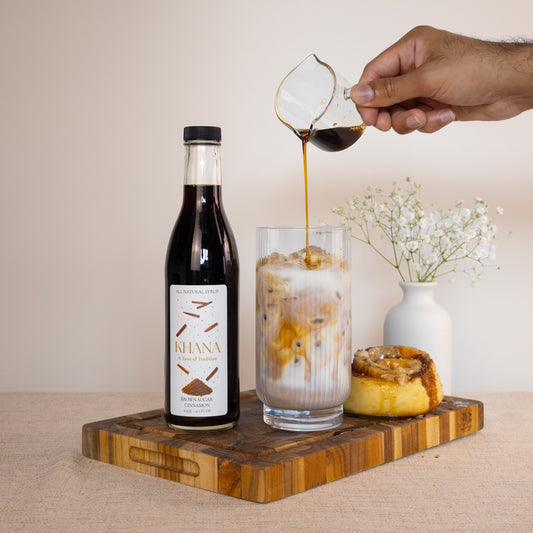Khana Brown Sugar Cinnamon syrup lifestyle - iced shaken espresso