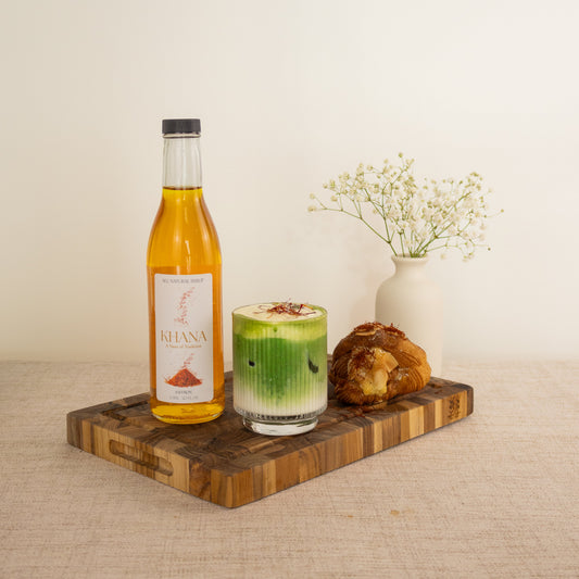 Khana Saffron syrup lifestyle - golden saffron latte