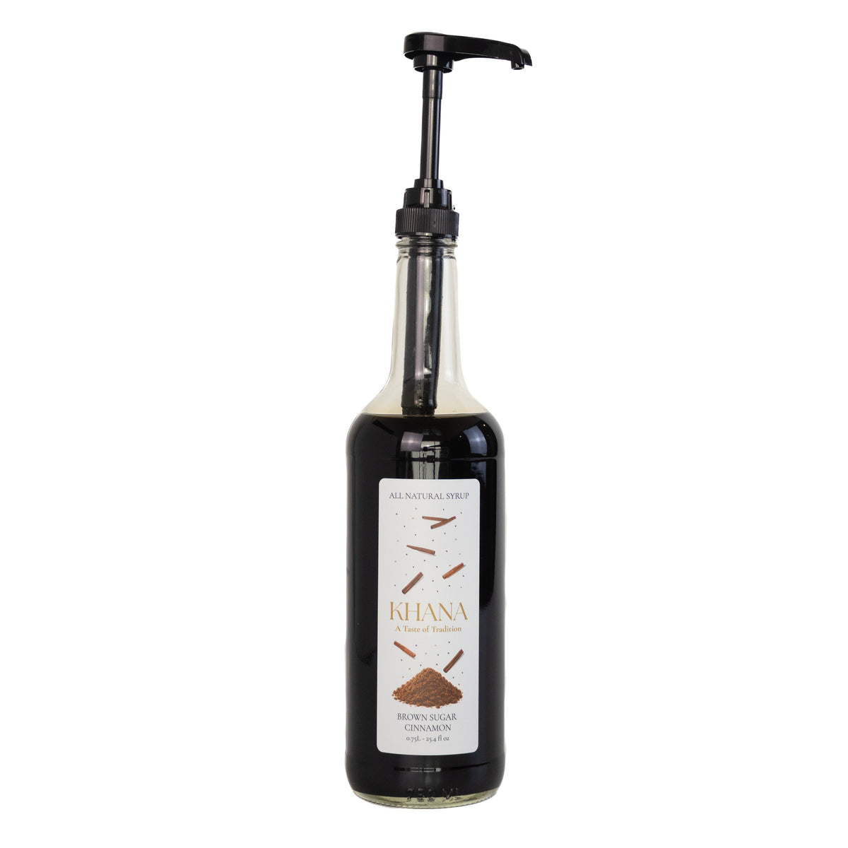 Khana syrup pump on Brown Sugar Cinnamon 750mL bottle