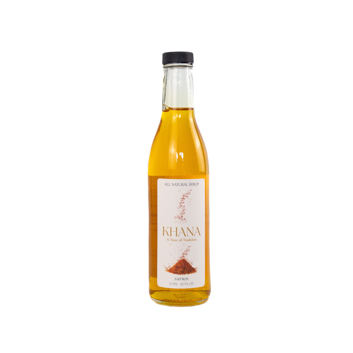 Khana Saffron All-Natural Syrup 375mL bottle, front view