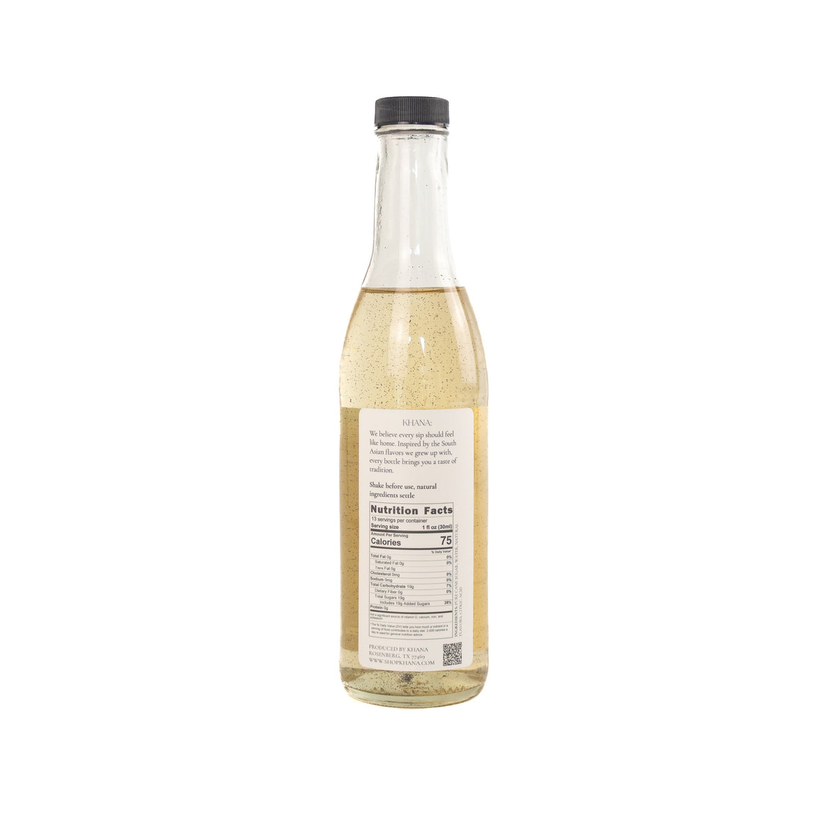 Khana Vanilla Bean All-Natural Syrup 375mL bottle, back label with ingredients