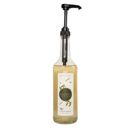 Khana syrup pump on Vanilla Cardamom 750mL bottle