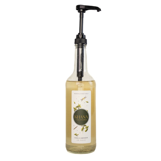 Khana syrup pump on Vanilla Cardamom 750mL bottle