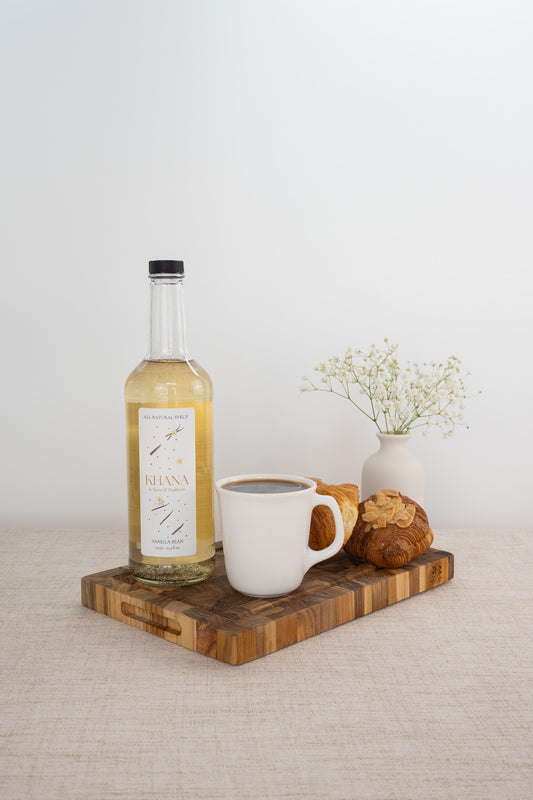 Khana Vanilla Bean Syrup lifestyle shot - rich all-natural vanilla coffee and cocktail syrup